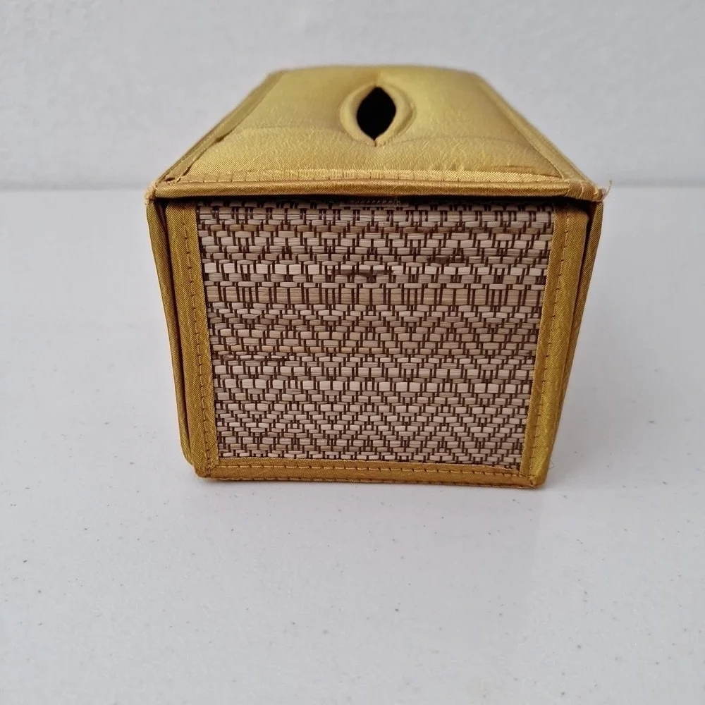 Vintage MCM Mid Tissue Box Cover Collapsing Fabric Tapestry Elephant Design